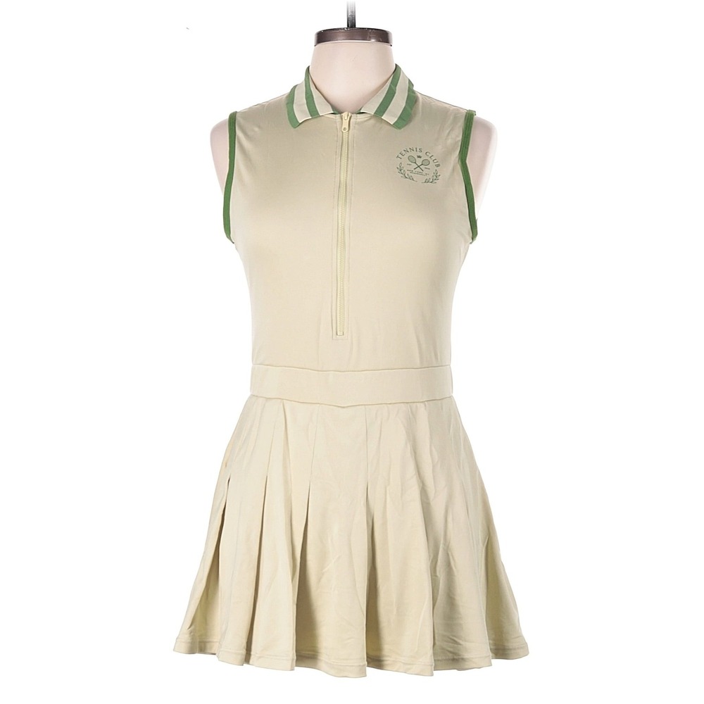 WeWoreWhat Tennis Dress Pale Yellow Green Pleated Built in Shorts Size L
